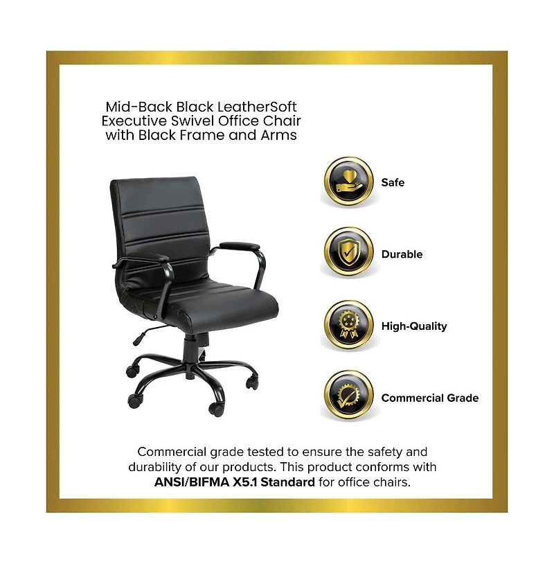 Milano Contemporary Mid-Back Home Office Chair With Padded Arms