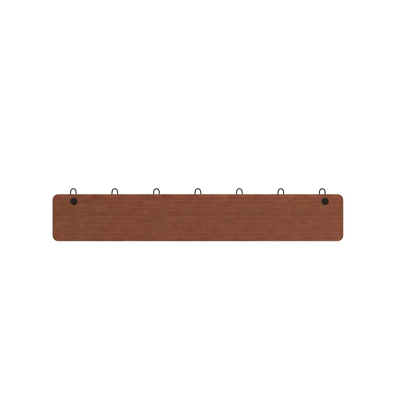 Enid 34 Inch Wall Mount Pine Wood Storage Rack With Hanging Hooks, Entryway, Kitchen, Bathroom