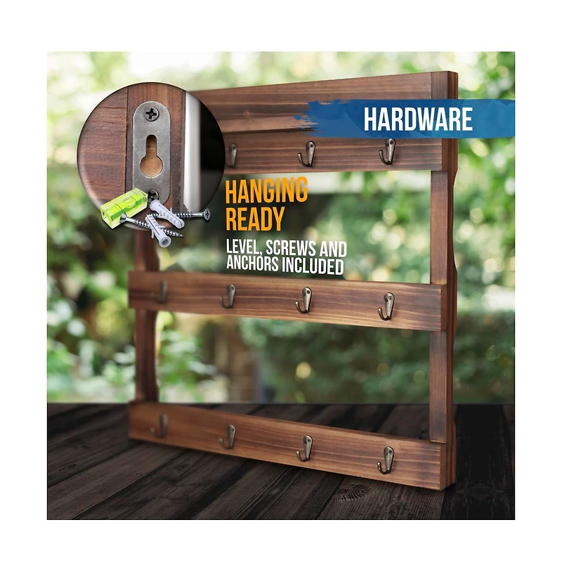 Rustic Mug Rack Wall Mounted With Shelf - Coffee Cup Hangers - Built In Shelf For Coffee Or Sugar, Wooden Coffee Mug Organizer