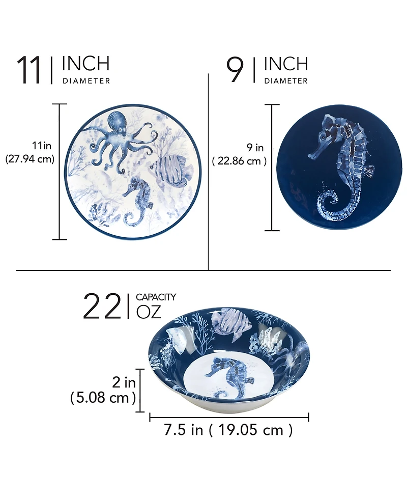 Certified International Sea Life 12 Pc Dinnerware Set, Service For 4
