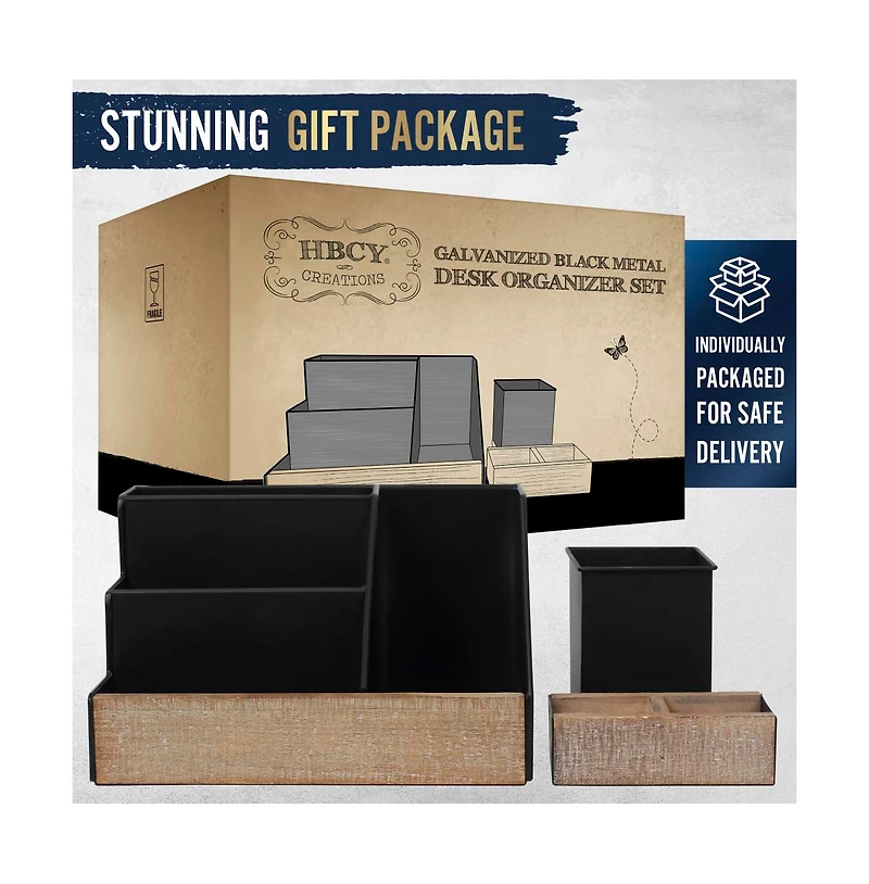 3 Piece Desk Organizer Set- Rustic Mail For Desktop - Great Or Industrial Decor! Makeup Vanity