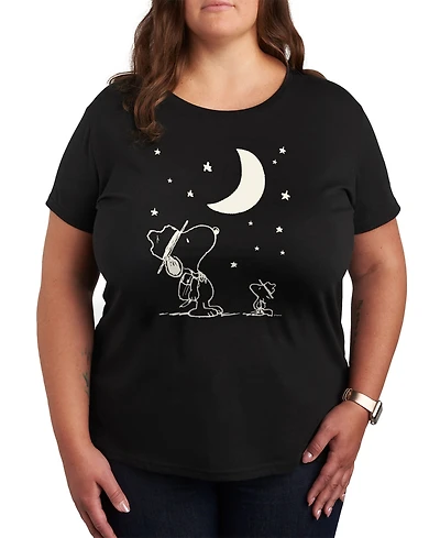 Hybrid Apparel Trendy Plus Peanuts Snoopy & Woodstock Moon and Stars Graphic T-Shirt