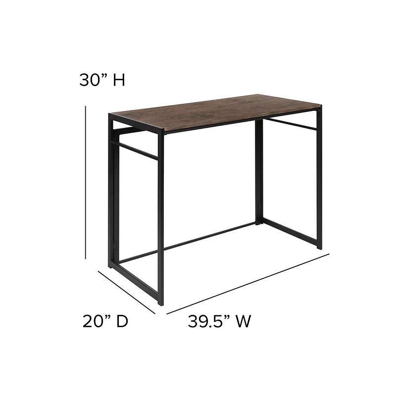 Merrick Lane Perth Folding Computer Desk With Rustic Wood Grain Finish And Metal Frame, Folding Laptop Desk For Home Office