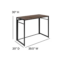 Merrick Lane Perth Folding Computer Desk With Rustic Wood Grain Finish And Metal Frame, Folding Laptop Desk For Home Office