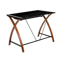 Glass Computer Desk-Pull-Out Keyboard Tray & Crisscross Frame