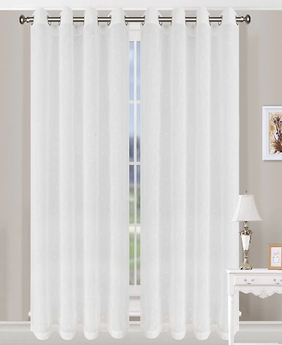 Superior Traditional Embroidered Delicate Flower Farmhouse Sheer Grommet 2-Piece Curtain Panel Set with Grommet Header Top