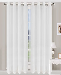 Superior Traditional Embroidered Delicate Flower Farmhouse Sheer Grommet 2-Piece Curtain Panel Set with Grommet Header Top
