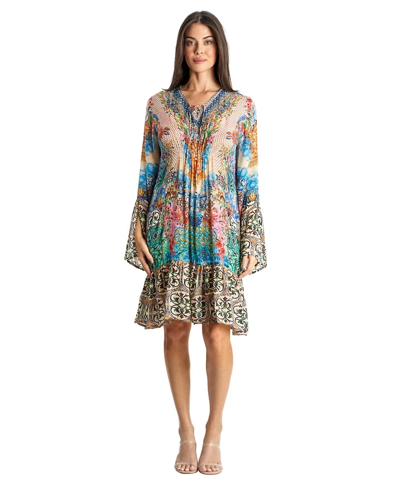 La Moda Clothing Women's Short Long Bell Sleeves Dress