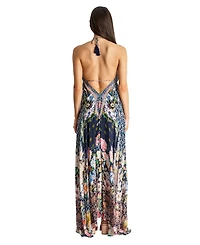 La Moda Clothing Women's Maxi Tropical Print Halterneck Dress
