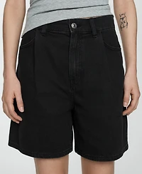 Mango Women's Pleats Detail Denim Shorts