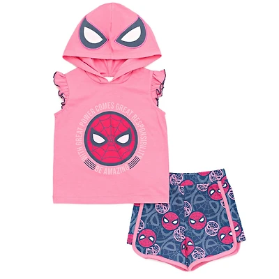 Spider-Man Toddler Girls Spiderman Spidey and His Amazing Friends Cosplay Tank Top Dolphin Active French Terry Shorts Outfit Set