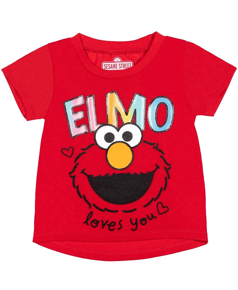 Sesame Street Toddler Girls Elmo Abby Cadabby T-Shirt Tulle Skirt and Scrunchie 3 Piece Outfit Set to