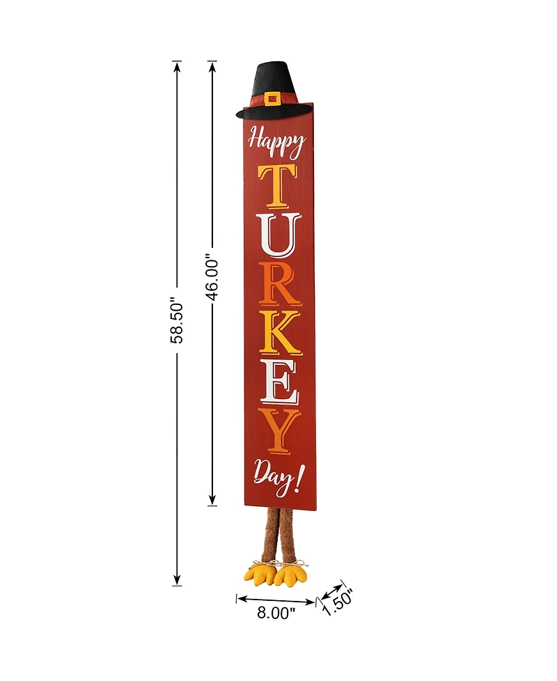 Glitzhome 58.5"H Thanksgiving Wooden "Happy Turkey Day" Porch Sign with Fabric Dangling Legs