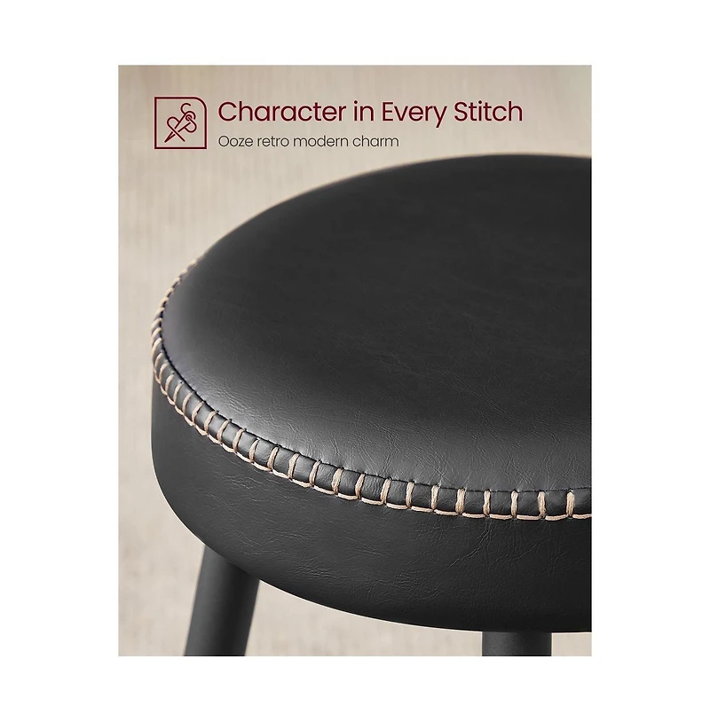 Counter Stools Set Of 2, Kitchen Stools, Breakfast Synthetic Leather With Stitching