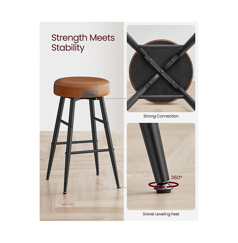 Counter Stools Set Of 2, Kitchen Stools, Breakfast Synthetic Leather With Stitching