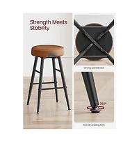 Counter Stools Set Of 2, Kitchen Stools, Breakfast Synthetic Leather With Stitching