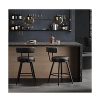 Set of 2 Swivel Bar Stools with Cushioned Backs and Faux Leather Upholstery