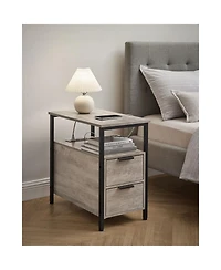 Narrow Nightstand Side Table With Usb Ports, Charging Station And Drawers