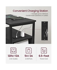 Narrow Nightstand Side Table With Usb Ports, Charging Station And Drawers