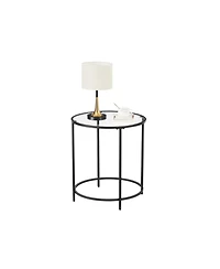 Slickblue Round Side Table, Glass End Table With Metal Frame, Small Coffee Accent