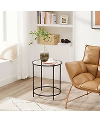 Slickblue Round Side Table, Glass End Table With Metal Frame, Small Coffee Accent Set of 2