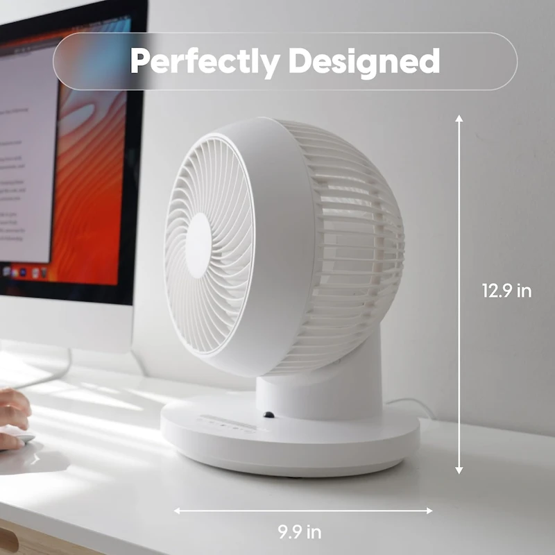 Iris Usa Woozoo Fan with Remote, 360° Oscillating Fan, Desk Fan, Table Air Circulator, 3 Speeds, 52 ft Air Distance, Low Noise Motor, 13 Inches, White
