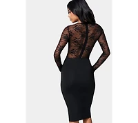 bebe Women's Lace Inset Midi Dress