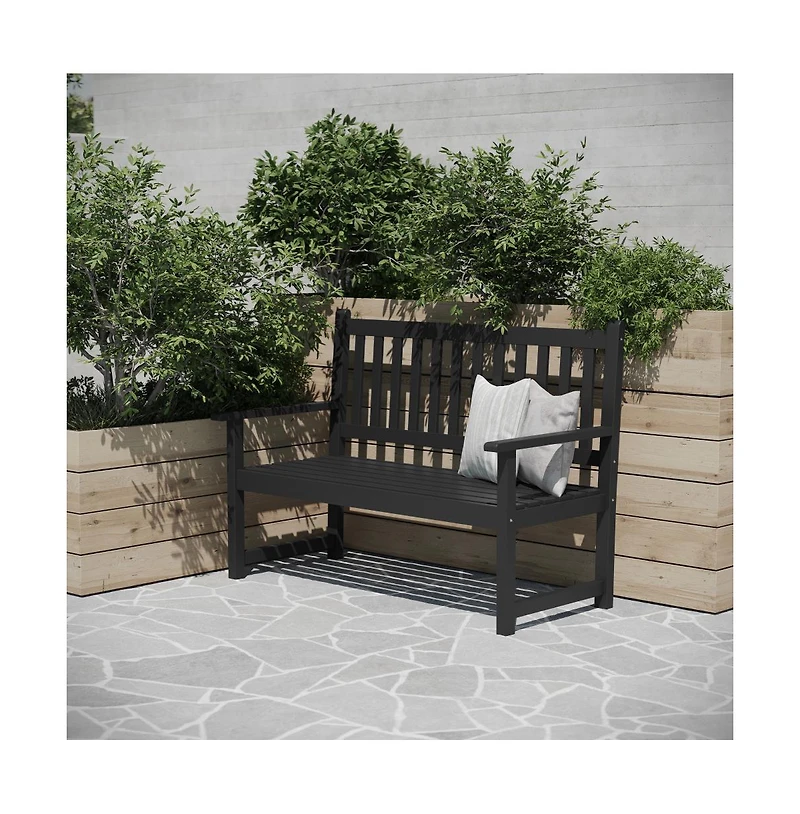 Andover Indoor/Outdoor Patio Bench/Dual-Person Loveseat With Slatted Acacia Wood Design For Use Sunroom, Backyard, Porch, Or Garden