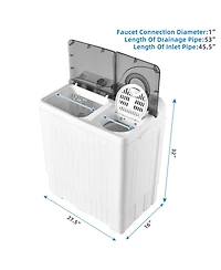 26lbs Portable Semi-automatic Twin Tub Washing Machine with Drain Pump
