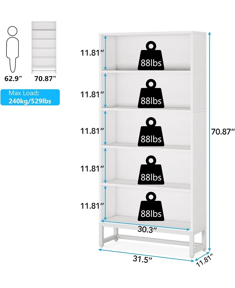 Tribesigns Tall Bookcase and Bookshelf, 70.8” Large Bookcases Organizer with 5-Tier Storage Shelves, Heavy Duty Free-Standing Library Bookshelf