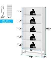 Tribesigns Tall Bookcase and Bookshelf, 70.8” Large Bookcases Organizer with 5-Tier Storage Shelves, Heavy Duty Free-Standing Library Bookshelf