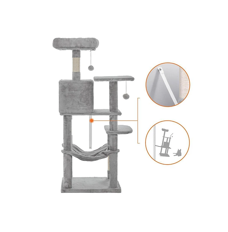 Slickblue Cat Tree, Cat Tower, Cat Condo With Scratching Posts, Hammock, Plush Perch, Cat Activity Center