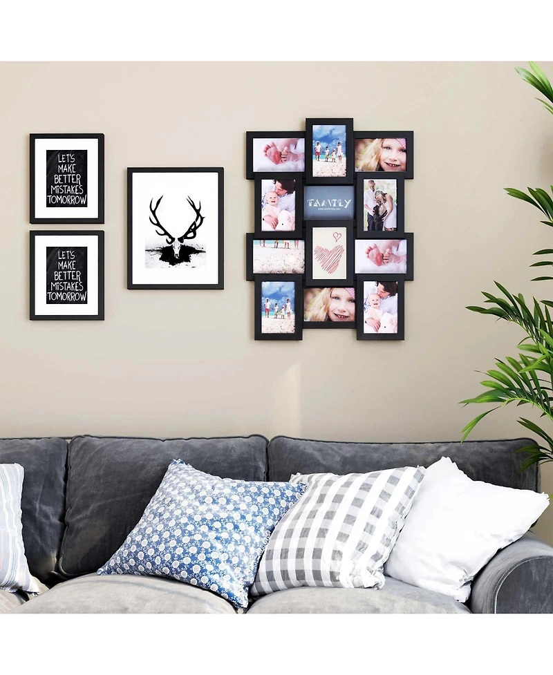 12-Opening Photo Collage Frame with Glass Cover for Multiple Picture Display