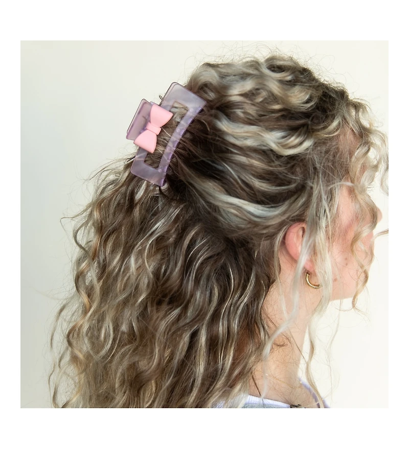 Medium Rectangle Clip - Frosted Pink Bow