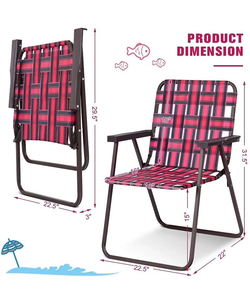 Gymax Set of 6 Patio Folding Web Chair Portable Beach Camping Red