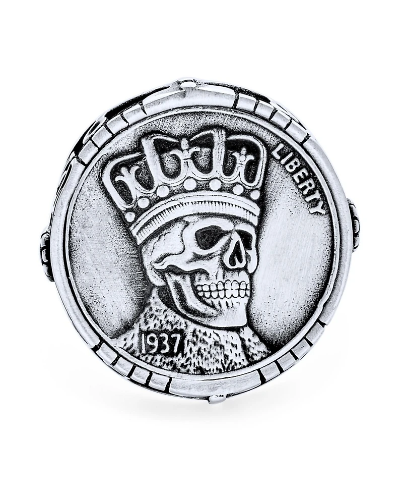 Bling Jewelry Statement Eagle Head Liberty 1937 Coin Novelty as Biker Gothic Crown Skull Ring Oxidized Sterling Silver