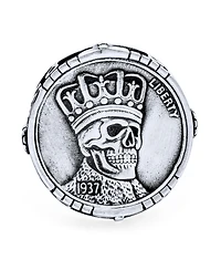 Bling Jewelry Statement Eagle Head Liberty 1937 Coin Novelty as Biker Gothic Crown Skull Ring Oxidized Sterling Silver