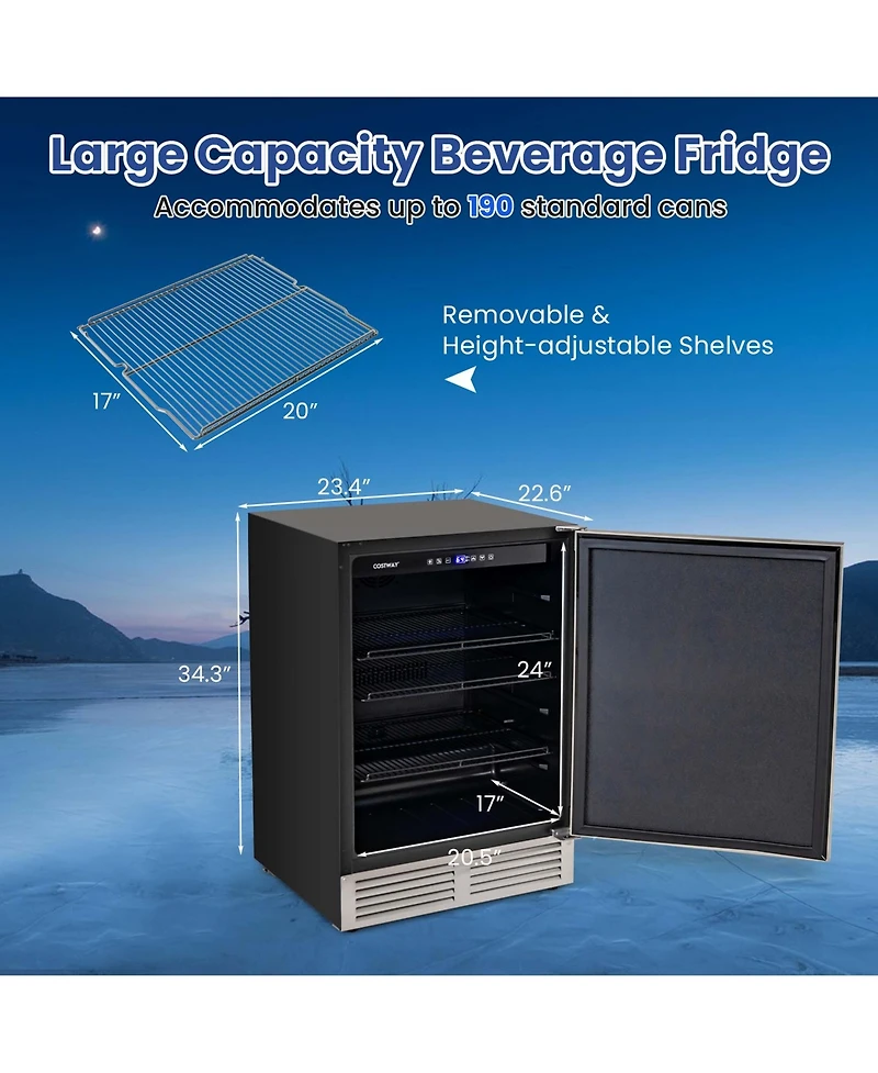 24" Beverage Refrigerator with Removable Shelves & Adjustable Temperature Cooler
