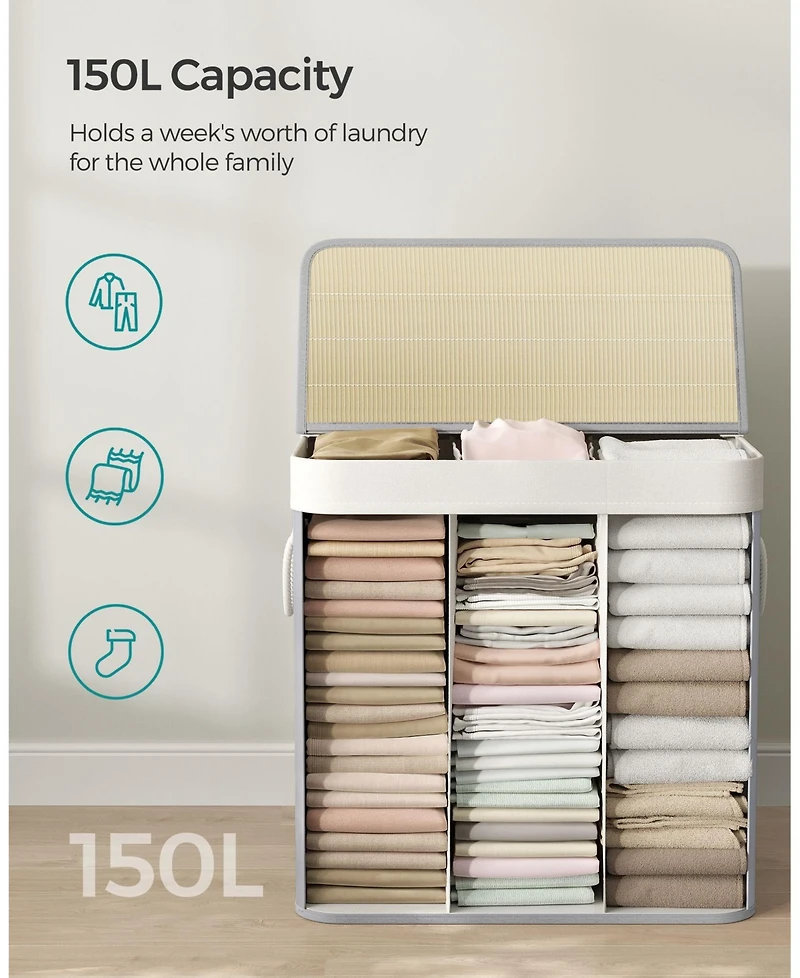 Slickblue 3-Section Laundry Hamper with Lid