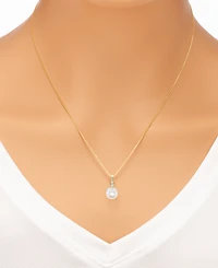 2-Pc. Set Cultured Freshwater Pearl (7-1/2 & 8-1/2mm) Cubic Zirconia Pendant Necklace Matching Stud Earrings Sterling Silver