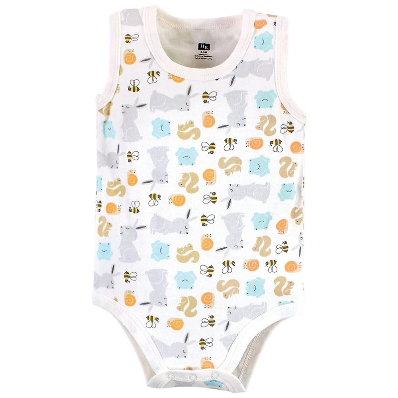 Hudson Baby Boys Unisex Cotton Sleeveless Bodysuits, Bunny And Bee, 5-Pack