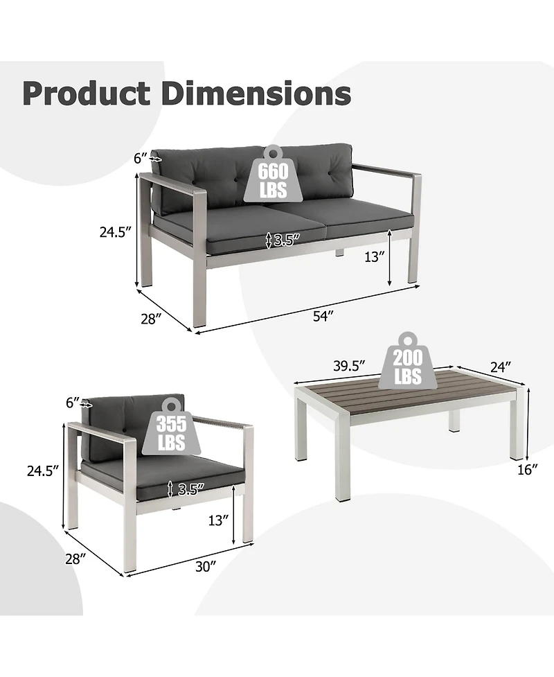 Gymax 4 Pieces Patio Furniture Set Conversation Set Patio Furniture Outdoor Conversation Set