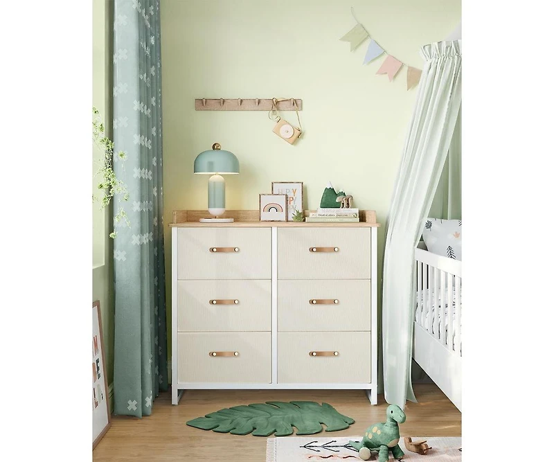 Slickblue Kids Dresser with 6 Drawers, Boys Girls Dresser for Baby, with Water-Resistant Changing Table