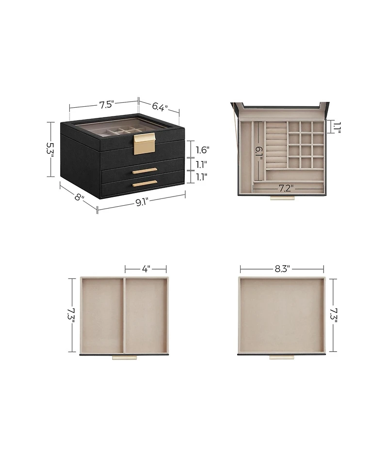 Slickblue Jewelry Box With Glass Lid, Multi-layer Organizer, For Big And Small