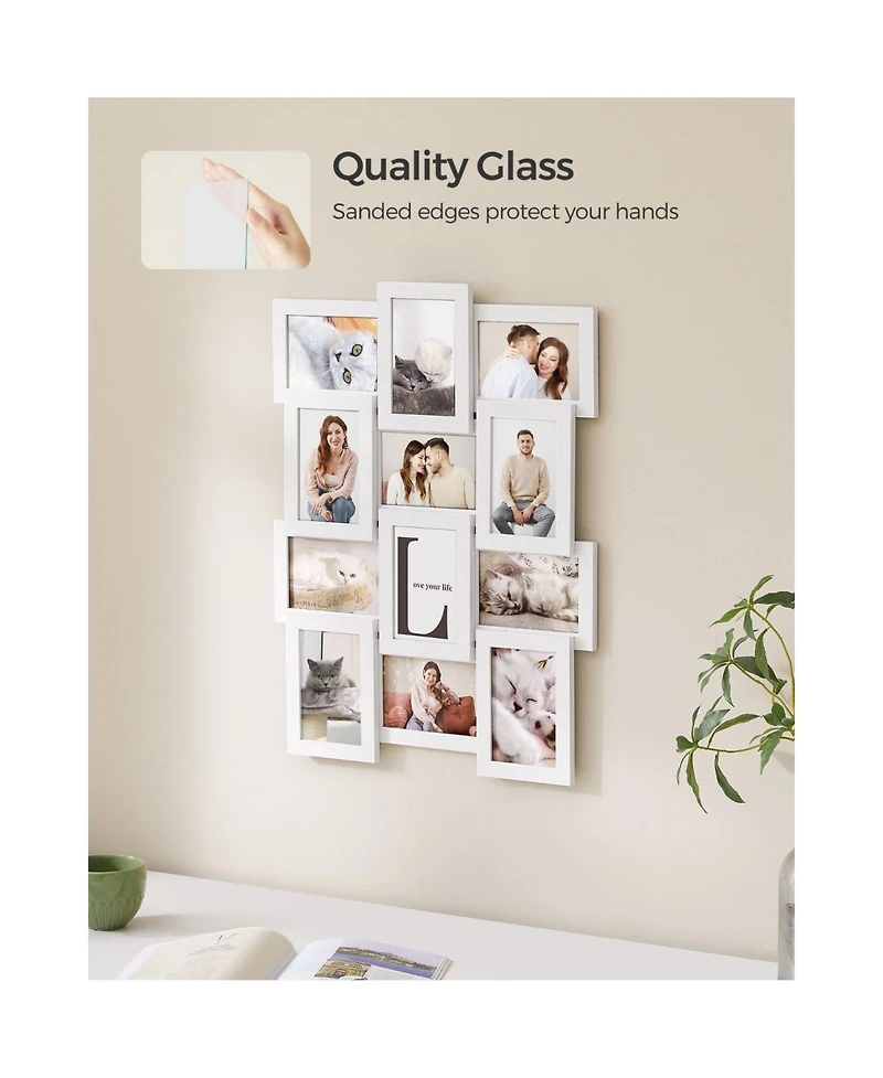 12-Opening Photo Collage Frame with Glass Cover for Multiple Picture Display