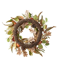 Glitzhome 24"D Fall Pumpkin Leaf Floral Wreath