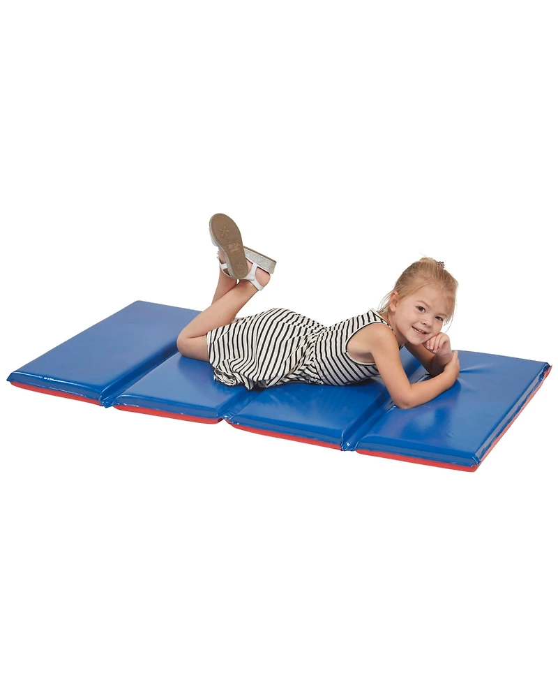 ECR4Kids Premium Folding Rest Mat, 4-Section, 2in, Blue/Red, 5-Pack