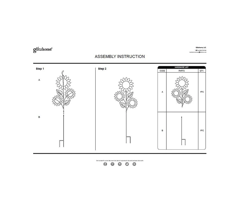Glitzhome 48.25"H Fall Metal Sunflowers Yard Stake