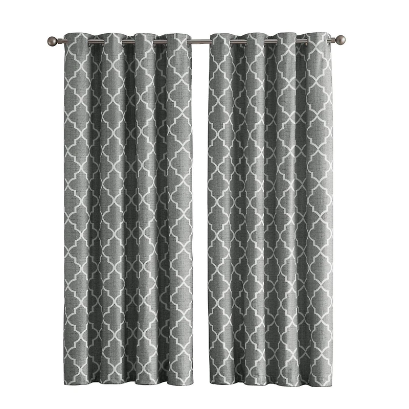 Kate Aurora 2 Piece 100% Full Blackout Trellis Grommet Top Window Curtain Panels