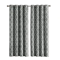 Kate Aurora 2 Piece 100% Full Blackout Trellis Grommet Top Window Curtain Panels